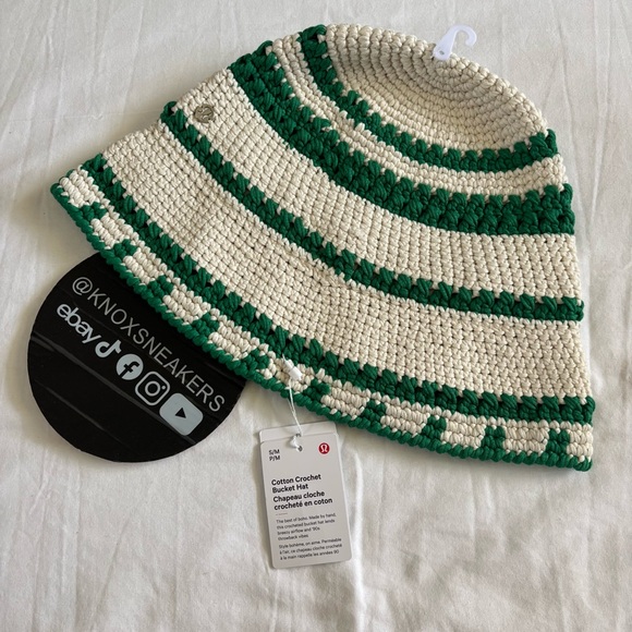 lululemon athletica Accessories - Lululemon Cotton Crochet Bucket Hat LTIV/RCGR Light Ivory Raceway Green Size S/M